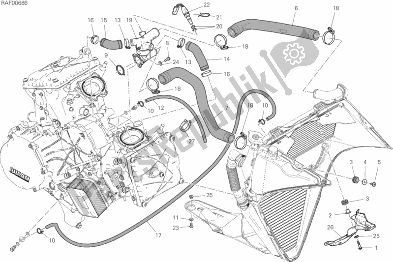 All parts for the Cooling Circuit of the Ducati Superbike Panigale V2 USA 955 2020